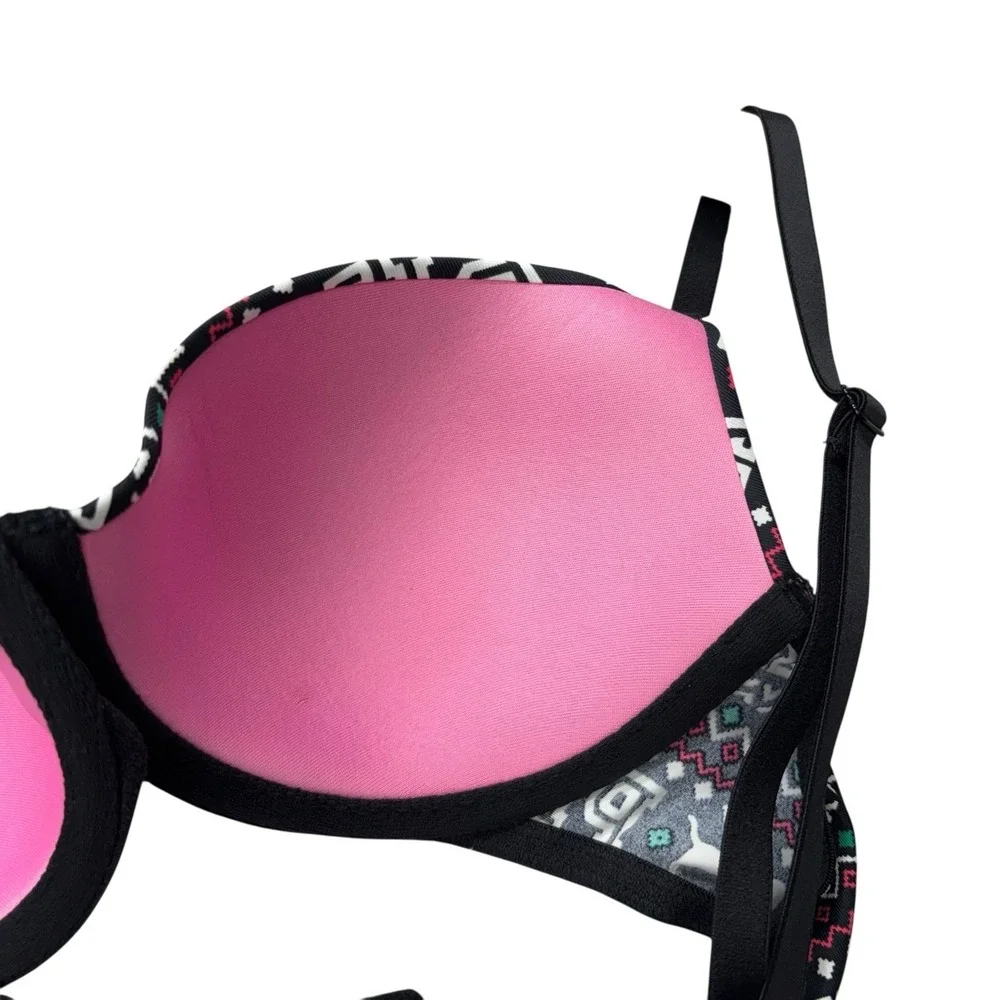 Victoria's Secret PINK Womens Bra 32C Black Fair Isle Christmas Lightly Lined